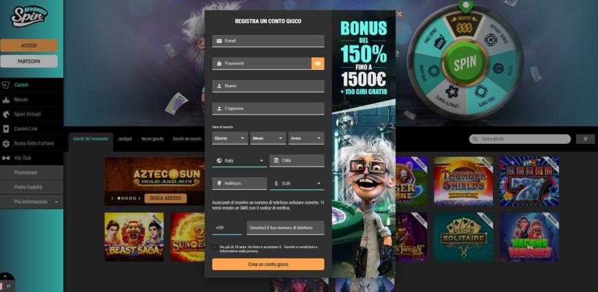 Come registrarsi su Spin Madness